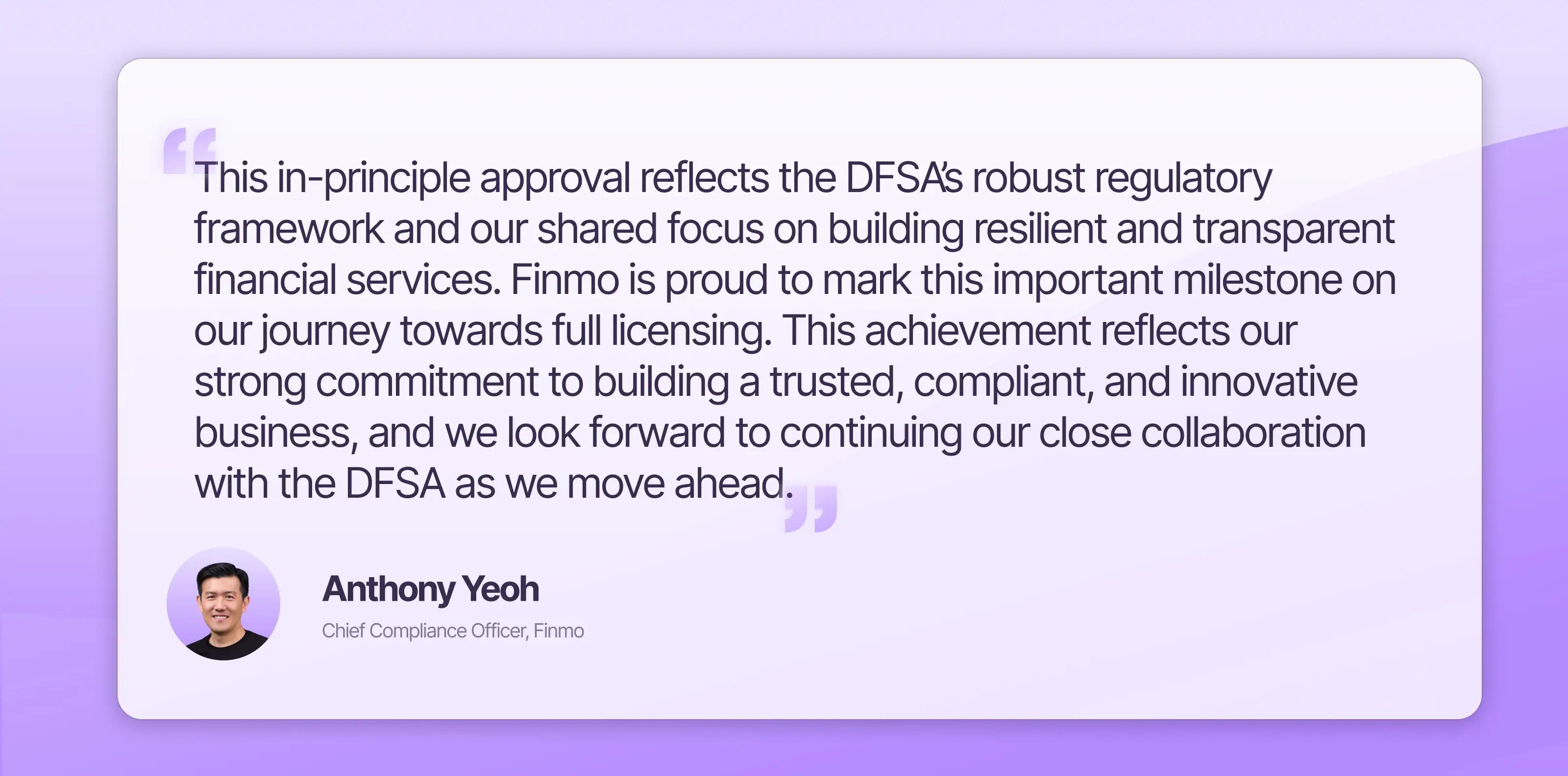 Anthony Yeoh, Chief Compliance Officer at Finmo