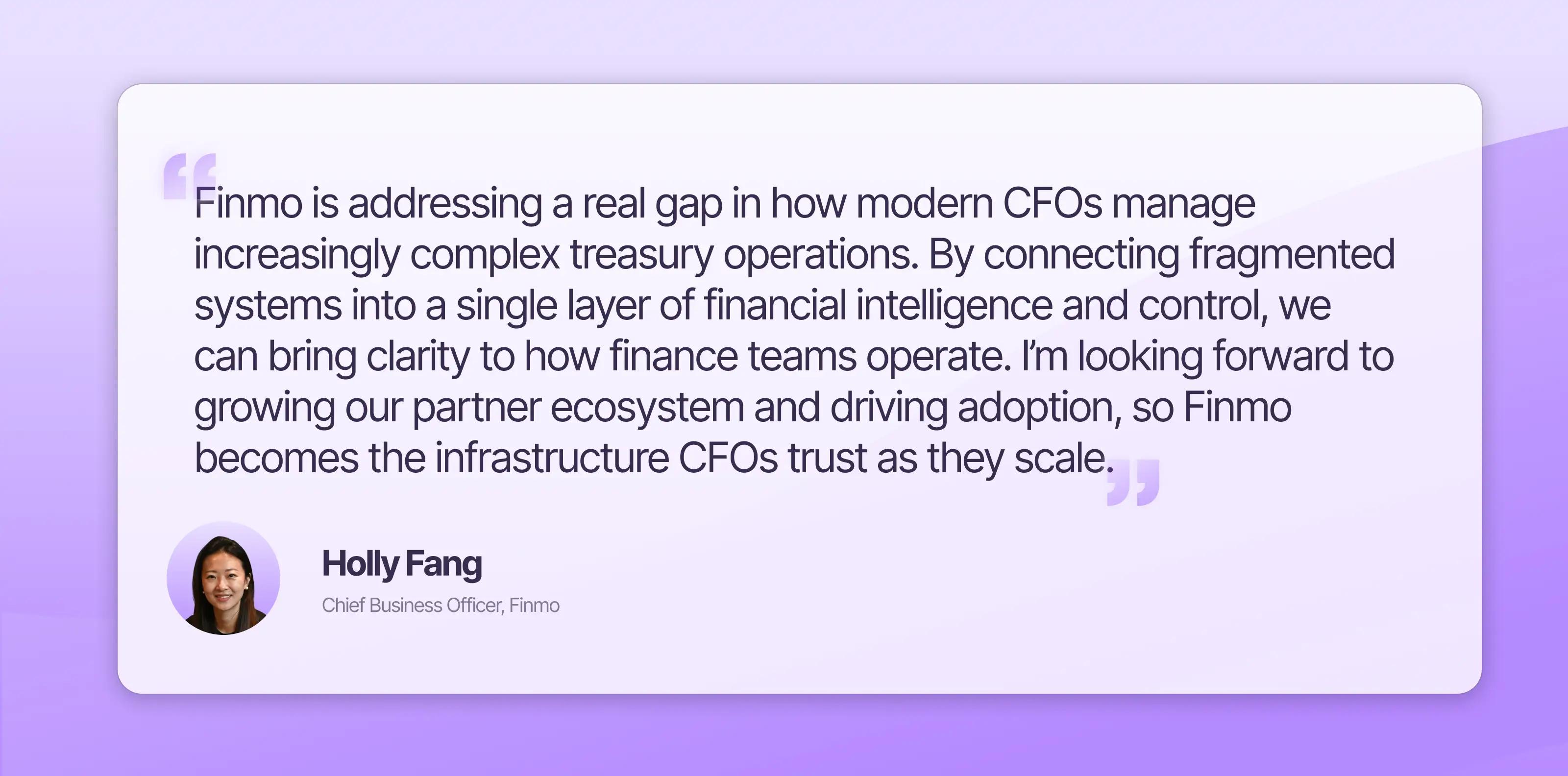Holly Fang, Chief Business Officer at Finmo.